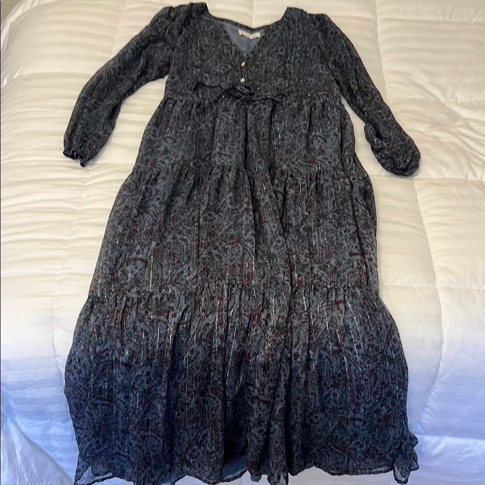 Lucky Brand Blue and purple Paisley Tiered Maxi Dress